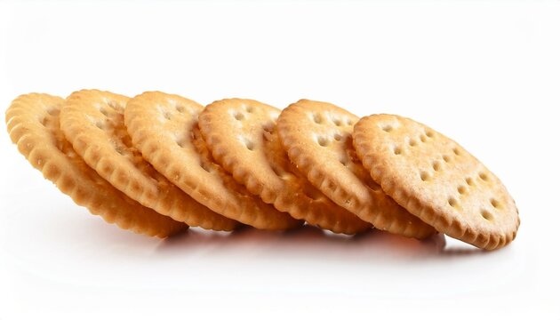 Round crackers stacked on white background - Powered by Adobe
