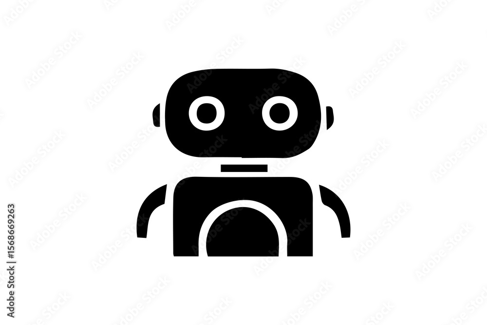 Poster the robot has a rounded head with two large circular eyes and no visible mouth, giving it a simplifi