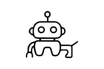 The image displays a simple, black and white line art illustration of a robot. The robot has a...