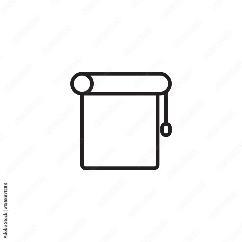 Poster a simple, black outline icon of a rolled-up window blind or shade, with a pull cord visible on the r