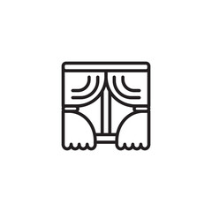 A minimalist line art icon depicts a closed window with classic drapes, hinting at privacy or a cozy interior.