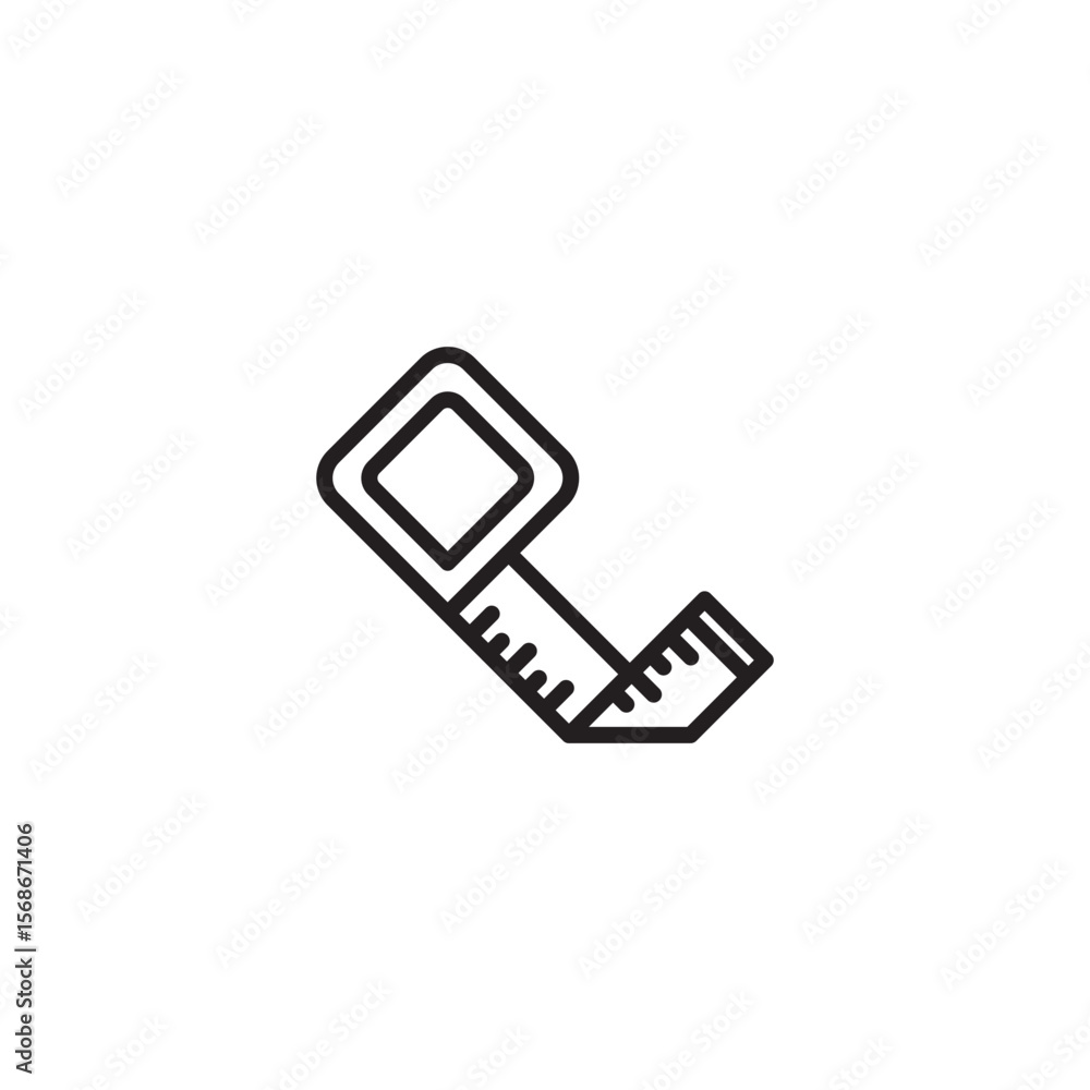 Poster a minimalist line icon depicts a retractable measuring tape, with markings visible on the extended p