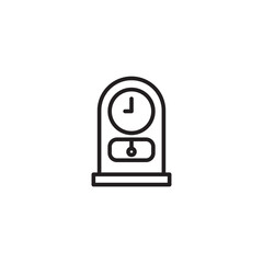 A clean, black outline icon of a classic mantel clock with a pendulum visible below the clock face.