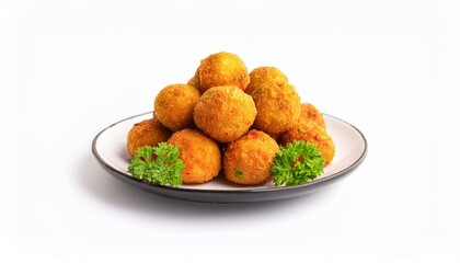 Crispy fried vegetable balls with parsley garnish