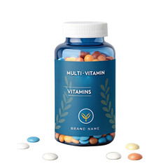 Nutritional Supplements Vitamins  Minerals in a Bottle isolated on transparent background