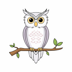 Fototapeta premium Cute cartoon owl perched on a branch, simple design.