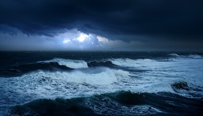 surging ocean waves on a dark and stormy night