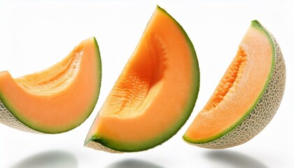 Cantaloupe melon slices in air