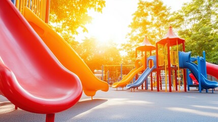 Colorful playground equipment on a sunny day.