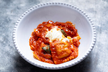italian ravioli pasta in tomato sauce