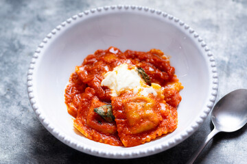 italian ravioli pasta in tomato sauce