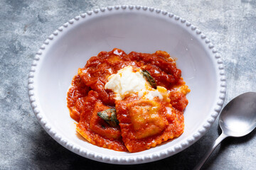 italian ravioli pasta in tomato sauce