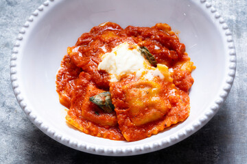 italian ravioli pasta in tomato sauce