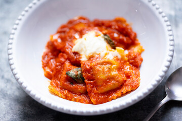 italian ravioli pasta in tomato sauce