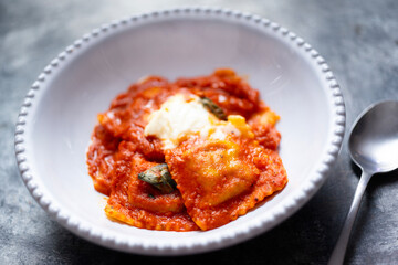 italian ravioli pasta in tomato sauce