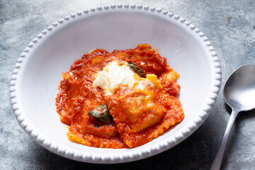 italian ravioli pasta in tomato sauce