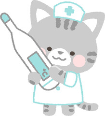 体温計を持つサバトラネコの看護師