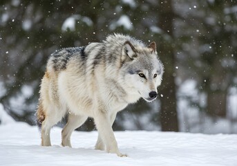 Fototapeta premium Wolf Walking Through Winter Forest