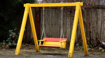 Yellow swing in a yard