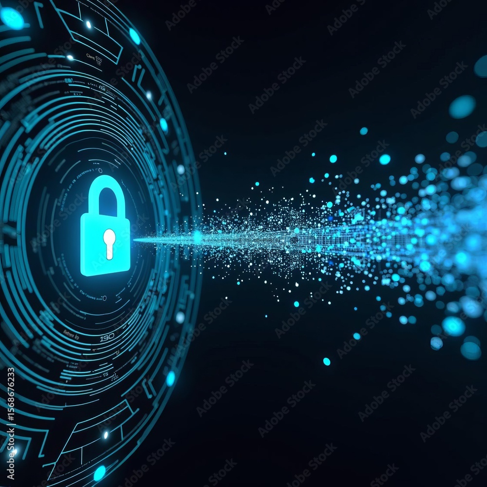 Poster futuristic digital padlock symbolizing advanced cybersecurity and data protection technology in a se