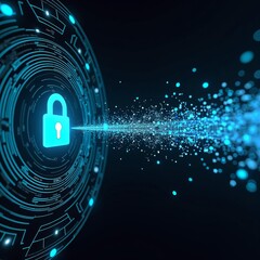 Futuristic digital padlock symbolizing advanced cybersecurity and data protection technology in a secure virtual network environment