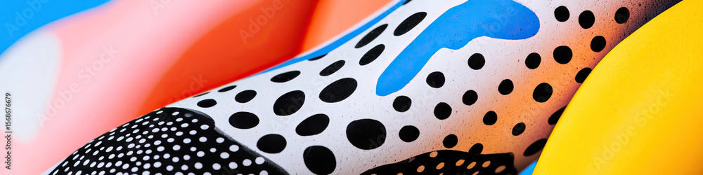 Poster abstract patterned surface with black polka dots and color splashes