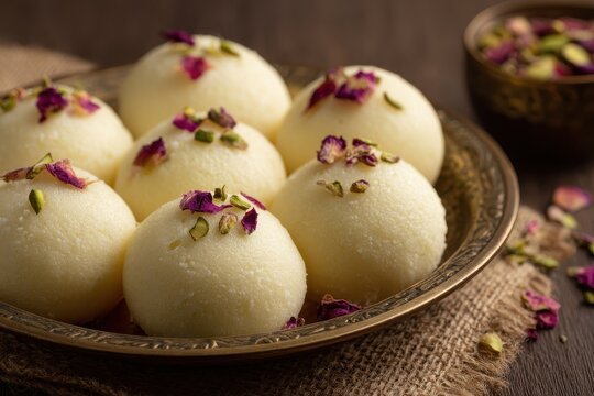 Rasgulla or rosogulla a soft spongy Indian dessert made from khoya