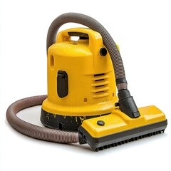 Yellow Canister Vacuum Cleaner on White Background
