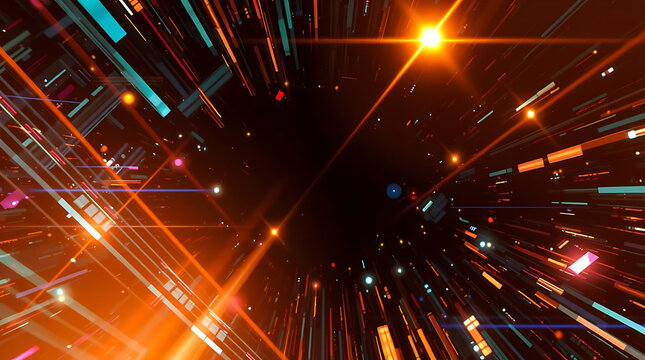 Abstract dark background with glowing lines and shapes creating a futuristic tunnel effect design