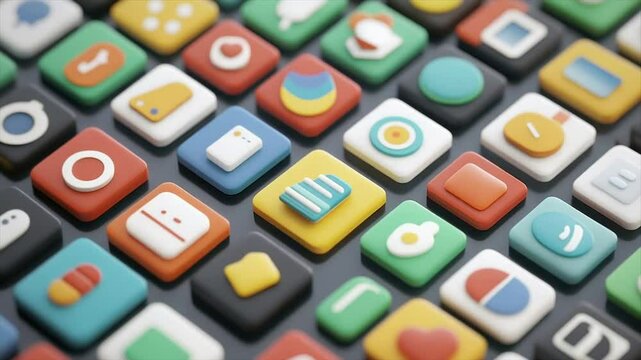 Colorful app icons in a grid pattern.  Various icons representing different applications.  Modern and minimalist design