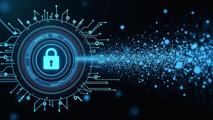 Futuristic digital padlock symbolizing cybersecurity, data protection, and secure technology networks in a high tech virtual environment