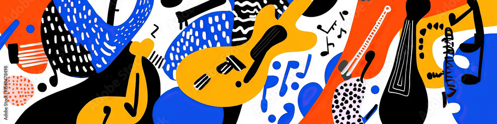 Poster abstract composition of musical instruments and notes