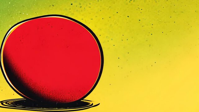 Abstract graphic design with a large red circle against a yellow and green textured background