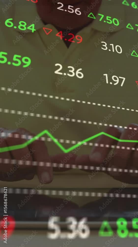 Aufkleber animation of financial data processing over caucasian businessman using tablet