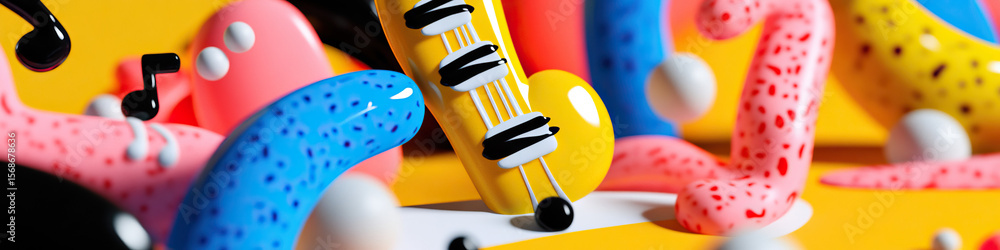 Poster abstract composition with stylized cello and colorful shapes