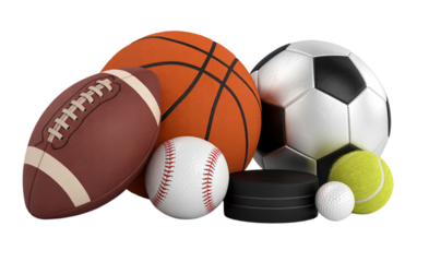 Sports balls collection isolated on a transparent background
