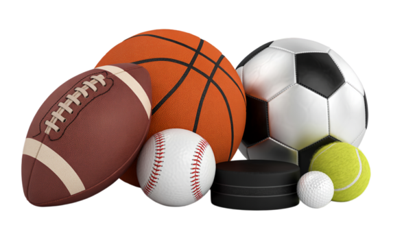 Sports balls collection isolated on a transparent background