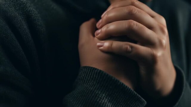 Anxious hands wringing in worry, a close-up video of nervous fidgeting and emotional distress