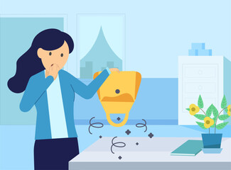 The woman was shocked that her belongings had been stolen, banging the contents of her empty bag on the table.