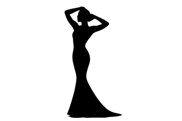 Fototapeta premium Elegant Silhouette of a Woman in a Long Dress