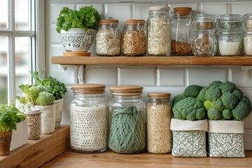Pantry with Jars and Fresh Vegetables