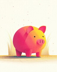 Stylized Pink and Yellow Piggy Bank Illustration