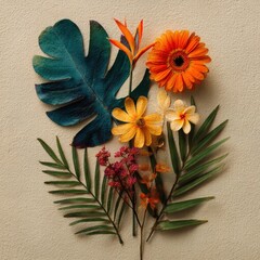 Tropical Flower and Leaf Arrangement