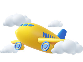 Toy airplane flying through a cloudy sky, a vector illustration of air travel and aviation
