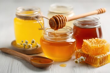 Variety of Australian honey types such as Yellowbox Ironbark Macadamia Rainforest Tea Tree Manuka creamed and honeycomb