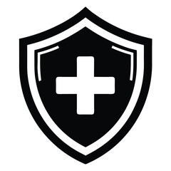 Fototapeta premium Black and white medical health shield icon with protective elements