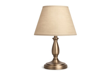 Fototapeta premium Stylish metal table lamp with beige shade, isolated on transparent background, perfect for interior design projects