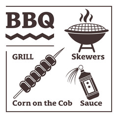 Barbecue grill skewers corn cob sauce icons corn on the cob