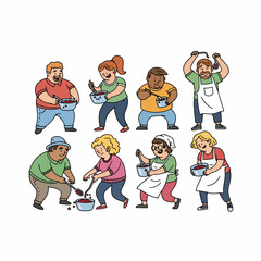 Naklejka premium Cooking group people preparing food together