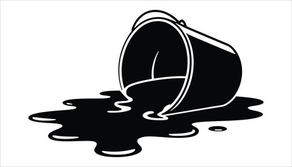 Spilled Bucket Silhouette Vector. Black and White Liquid Spill Illustration for Cleanup, Hazard, and Icon Design. © Tania